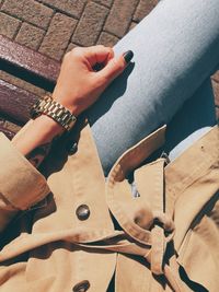 High angle view of person holding hands