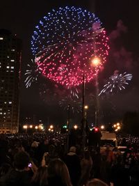 Firework display at night