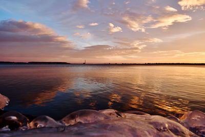 Scenic view of lake against sky during sunset