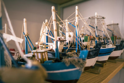 Toy boats on table