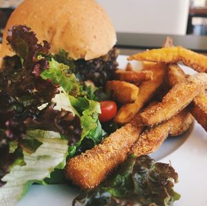 Close-up of burger in plate