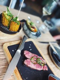 Close-up of fruits served on table