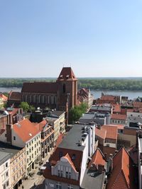 High angle view of townscape against sky