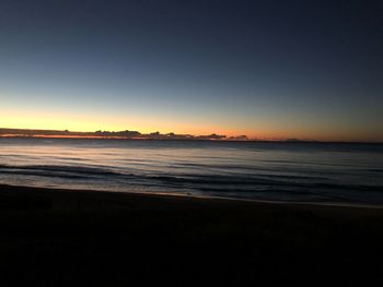 Scenic view of sea against clear sky during sunset