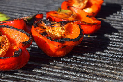 Close-up of meat on barbecue grill