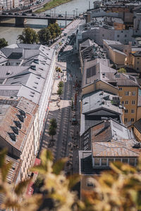 High angle view of buildings in city