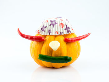 Close-up of pumpkin against white background