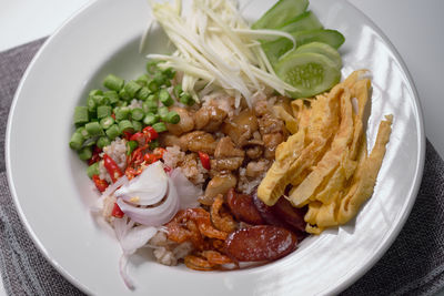 High angle view of meal served in plate