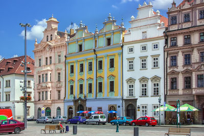 Historical houses on main square of plzen, czech republic