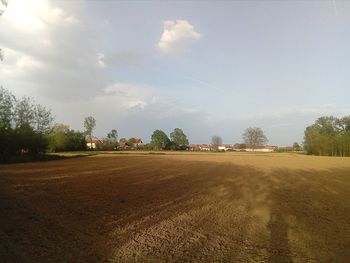 Scenic view of agricultural field against sky