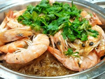 High angle view of seafood in bowl