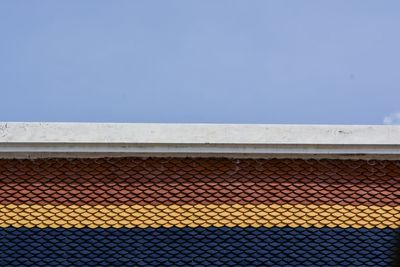 Close-up of chainlink fence against blue sky