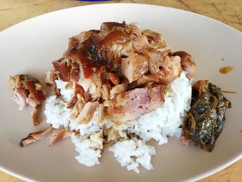 High angle view of food in plate on table