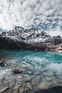 Scenic view of snowcapped mountains against sky