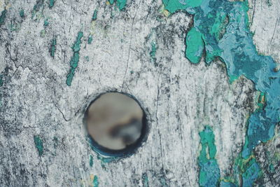 Close-up of hole on boat