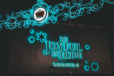 Close-up of illuminated text on black background