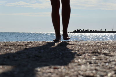 Low section of man standing on beach
