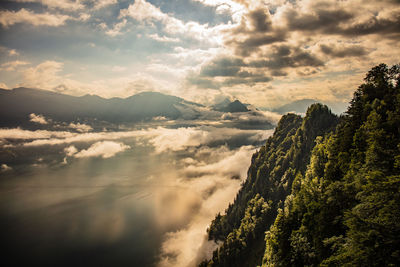 Scenic view of mountains against sky during sunset
