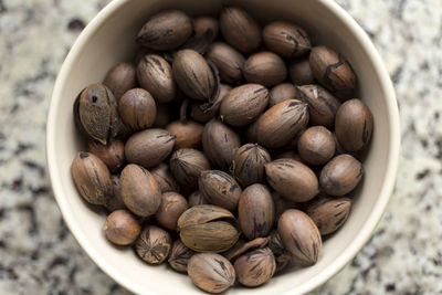 High angle view of nuts in bowl