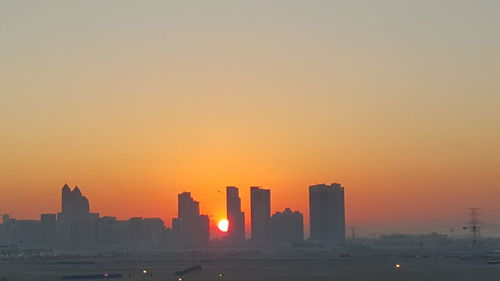 City skyline at sunset