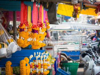 Close-up of flowers for sale at market stall