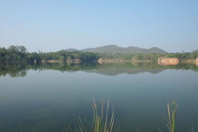 Scenic view of lake against clear sky