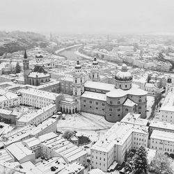 High angle view of buildings in city