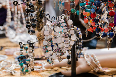 Close-up of decorations for sale in market