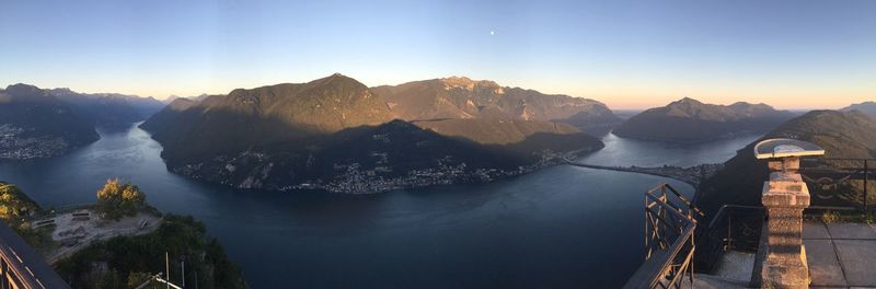 Panoramic view of mountains against clear sky