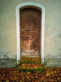 Closed door of building