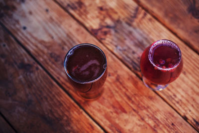 High angle view of drink on table