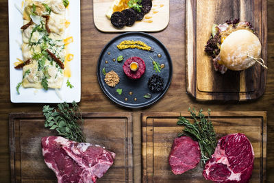 High angle view of food on table