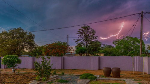 Power lines against cloudy sky