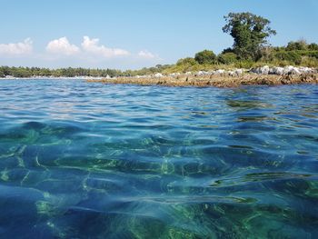 Scenic view of sea against blue sky