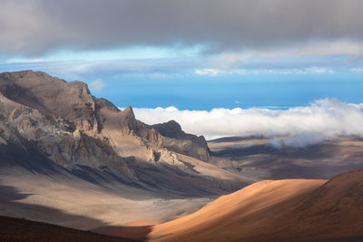 Scenic view of mountain against cloudy sky