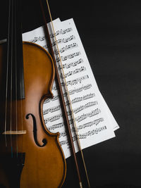 Cropped image of violin against black background