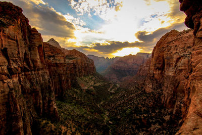 Scenic view of mountains against sky during sunset