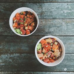 Directly above shot of salad in bowl on table