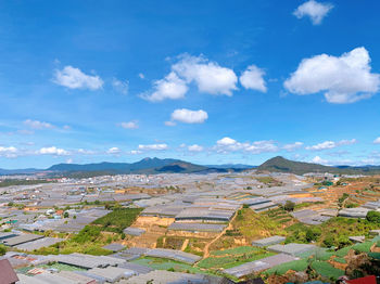 High angle view of townscape against sky