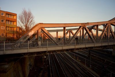 Railway bridge against clear sky