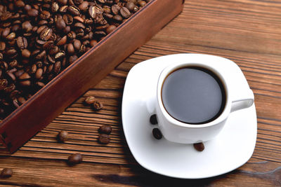 High angle view of coffee cup on table