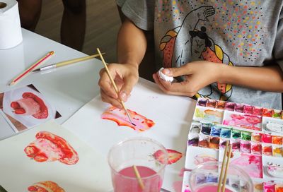 Close-up of girl painting on paper