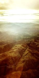 High angle view of dramatic landscape against sky