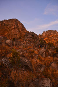 Scenic view of rocky mountains against sky