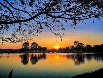 Scenic view of lake against sky during sunset