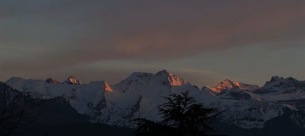 Scenic view of snow covered mountains against sky