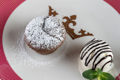 High angle view of cake in plate