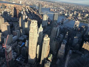 High angle view of modern buildings in city