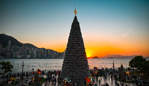 Panoramic view of buildings against sky during sunset