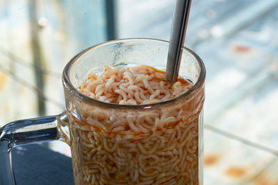 Close-up of breakfast on table